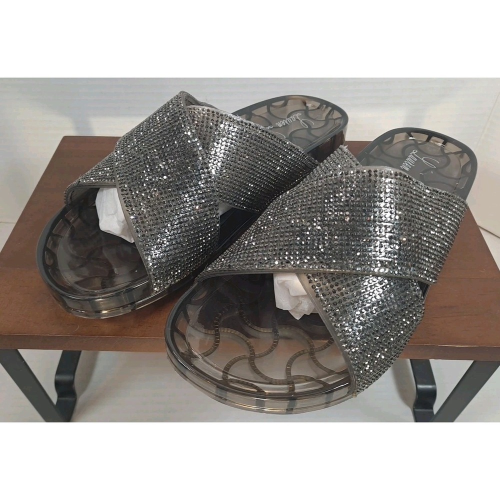 NIB Lauren Lorraine Jelly Sandals Size Medium Black‎ Crystal Rhinestone